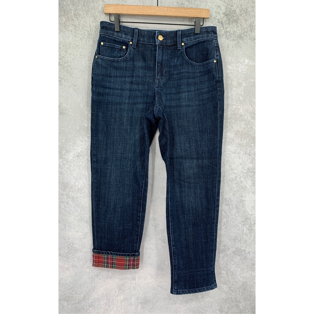Talbots Jeans Womens 6 Petite Red Plaid Cuff Everyday Relaxed Ankle Christmas